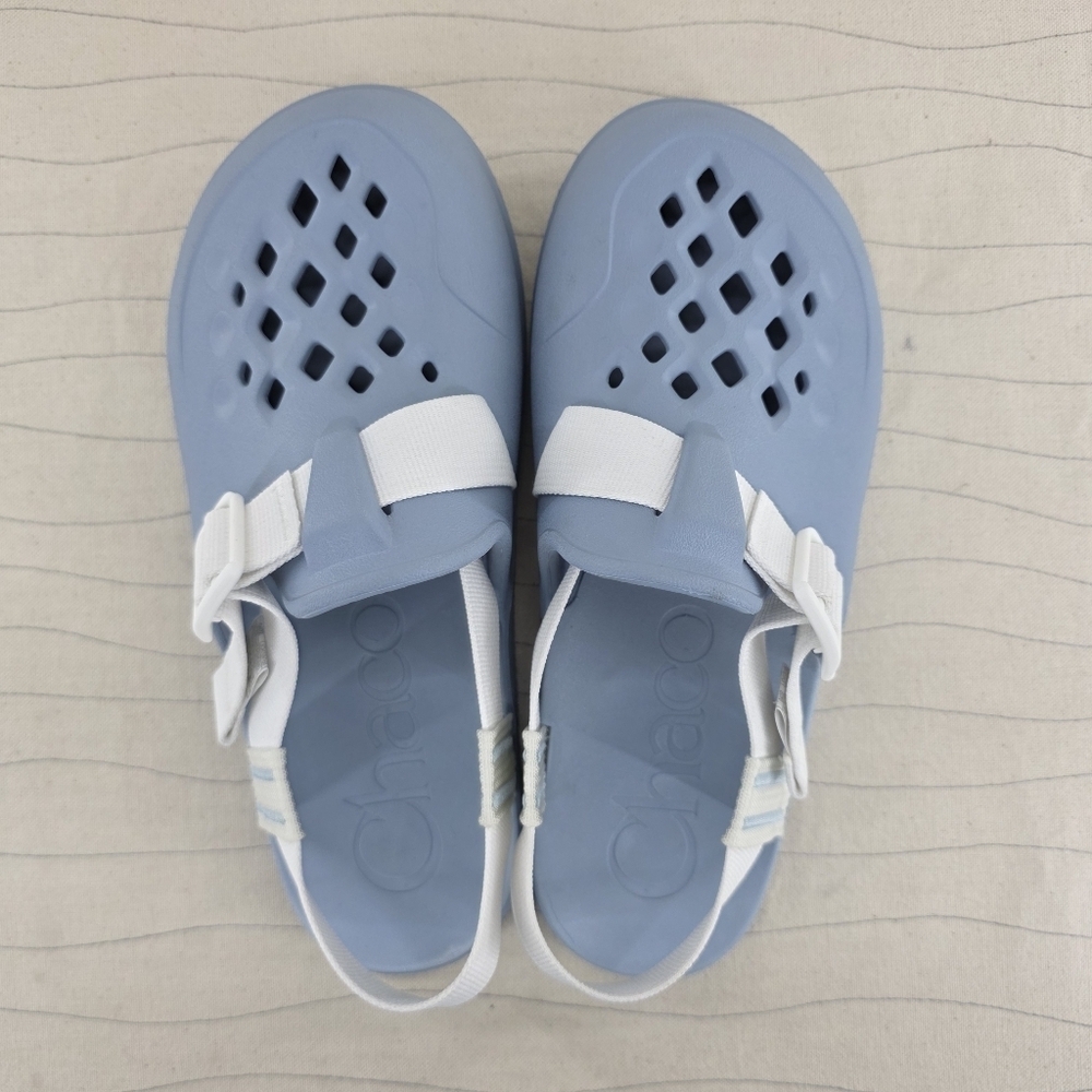 Chaco Womens Chillos Adjustable Stap Blue & White Rubber Clogs Size 8 EUC - Picture 6 of 10